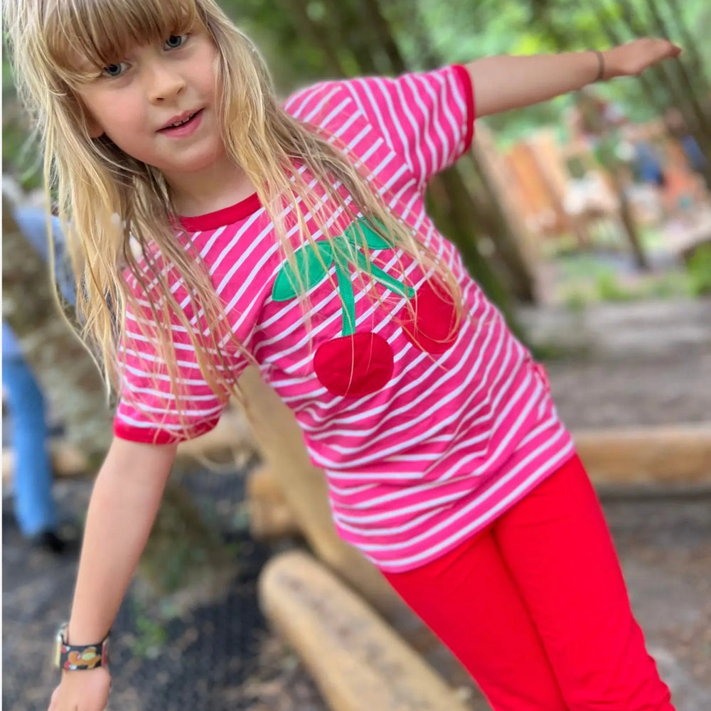 Organic Cherry Applique Short-Sleeved T-Shirt Toby Tiger