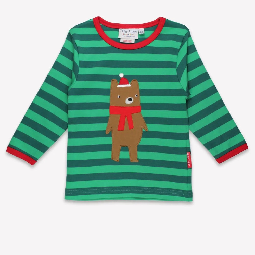 Organic Christmas Bear Applique Long-Sleeved T-Shirt Toby Tiger