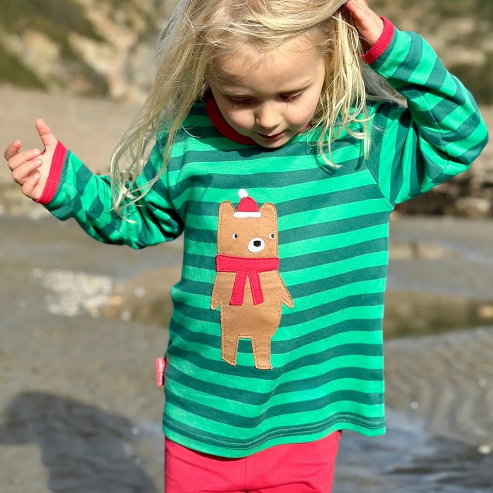 Organic Christmas Bear Applique Long-Sleeved T-Shirt Toby Tiger