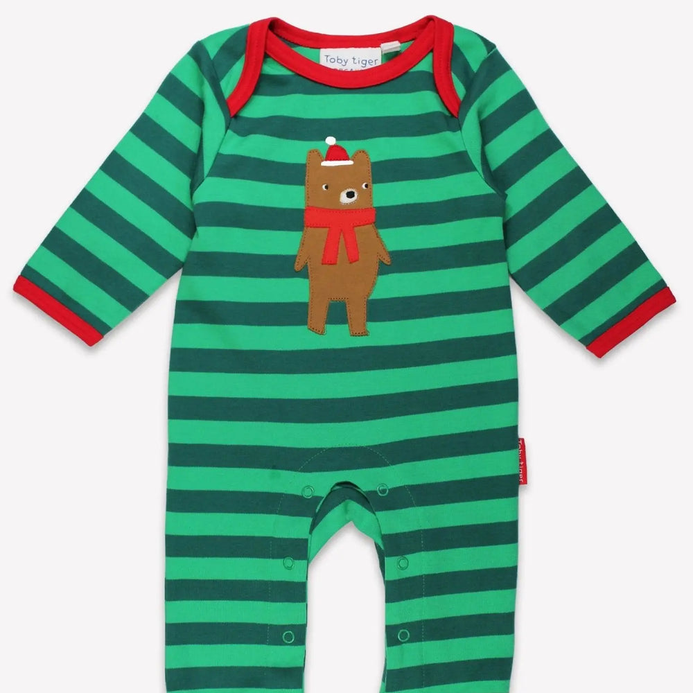 Organic Christmas Bear Applique Sleepsuit Toby Tiger