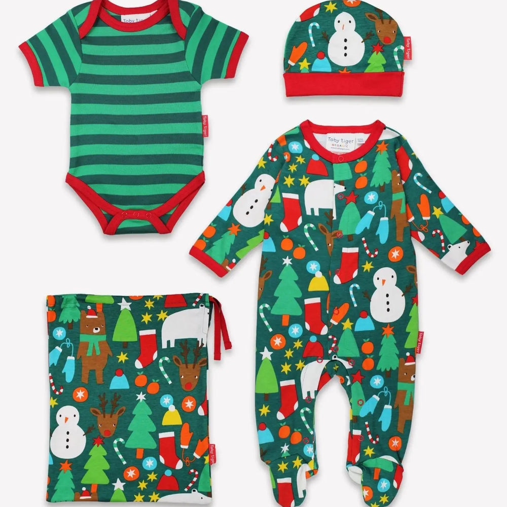 Organic Christmas Bear Print Baby Gift Set Toby Tiger