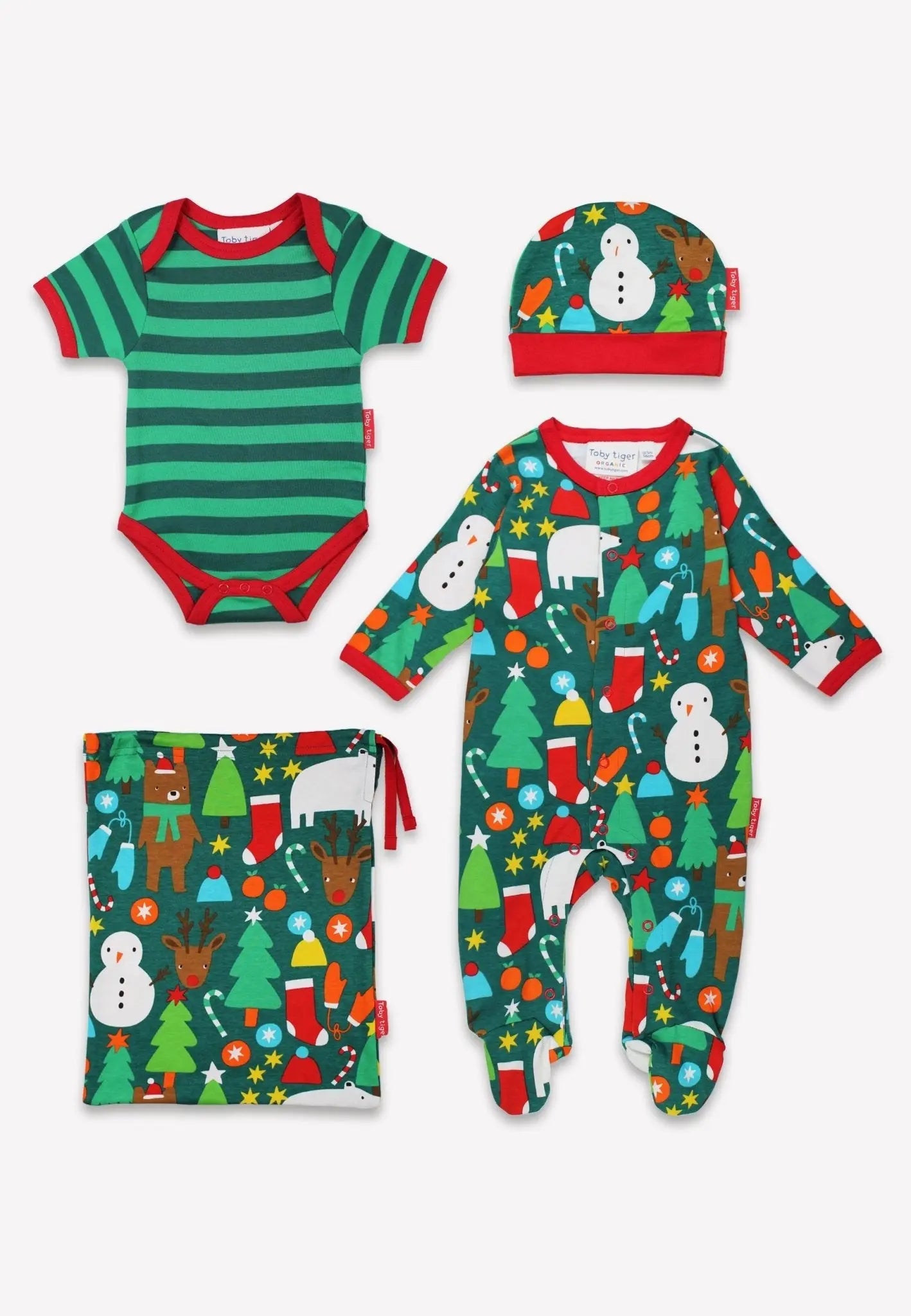 Organic Christmas Bear Print Baby Gift Set Toby Tiger