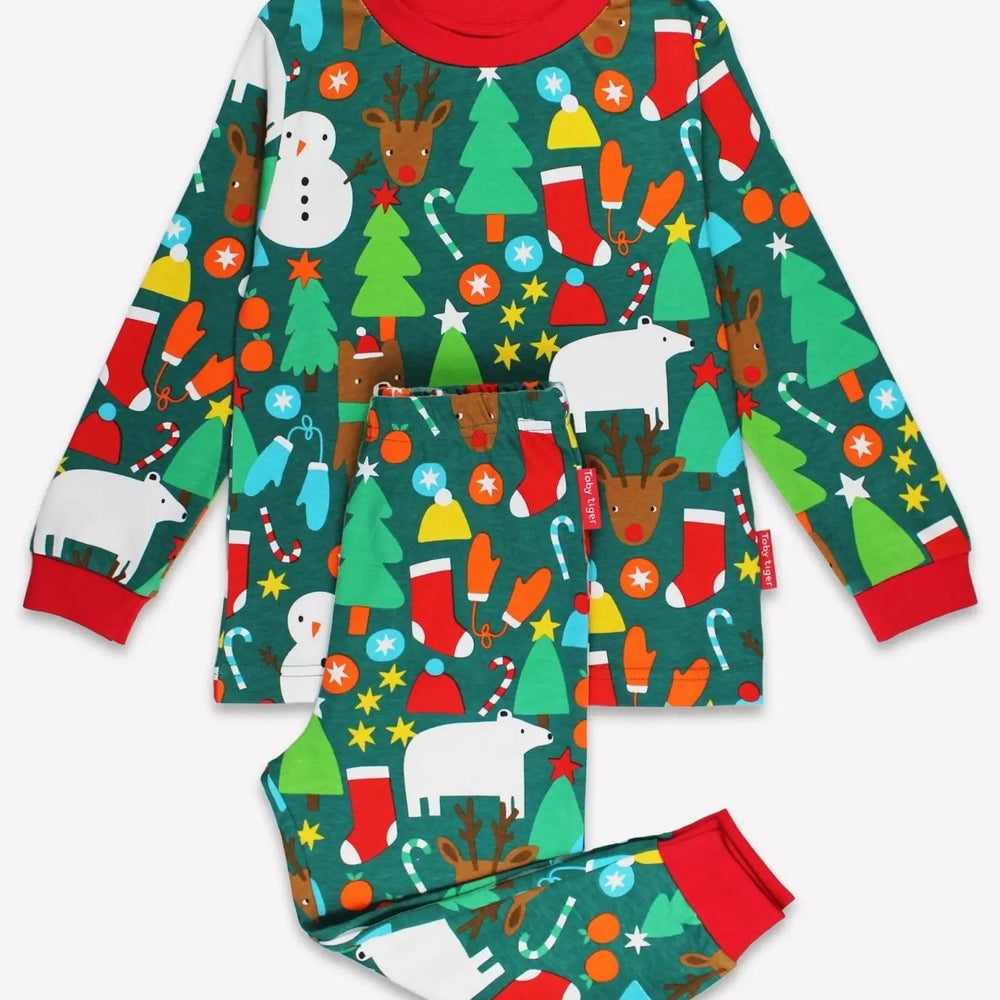 Organic Christmas Bear Print Pyjamas Toby Tiger