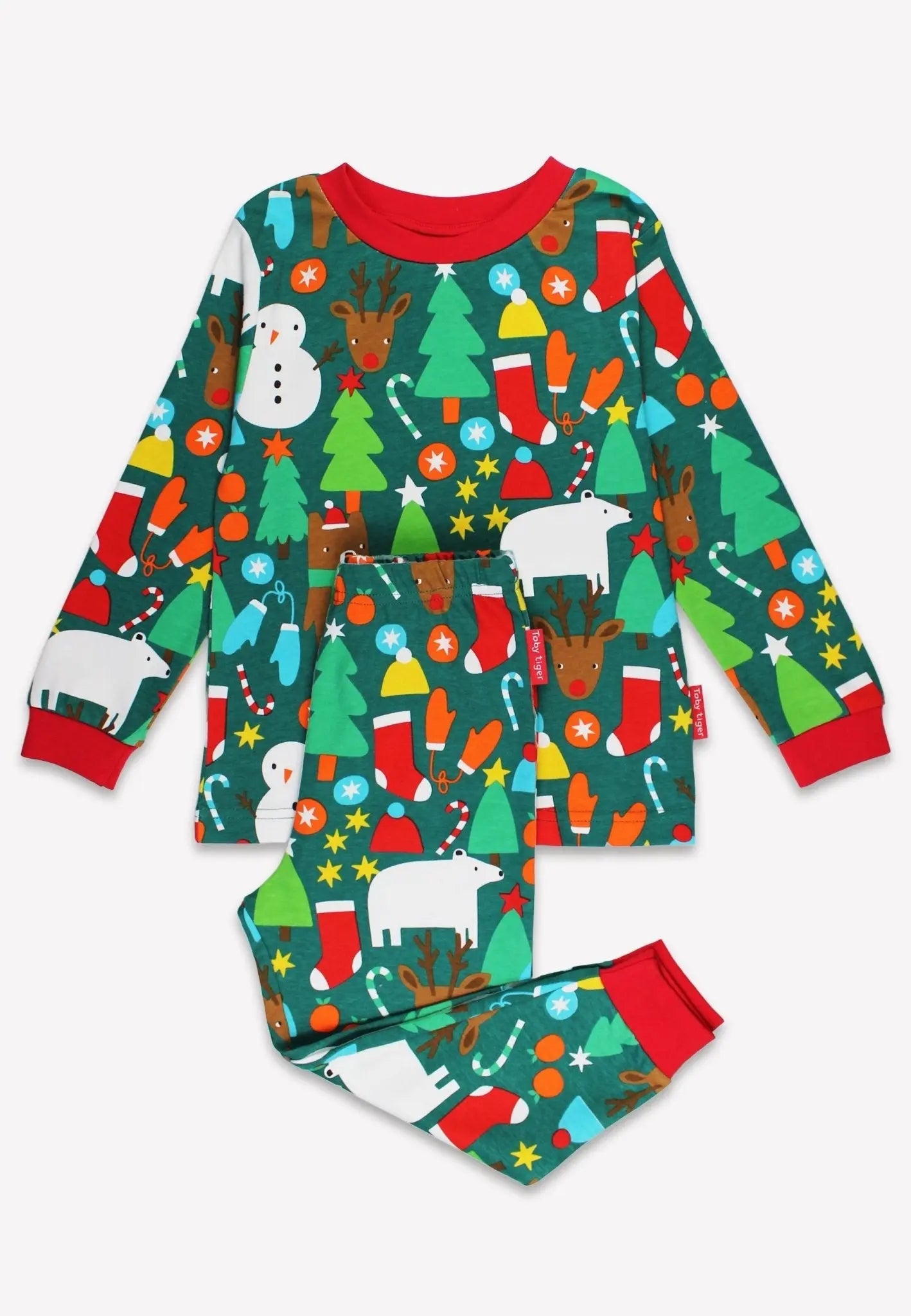 Organic Christmas Bear Print Pyjamas Toby Tiger