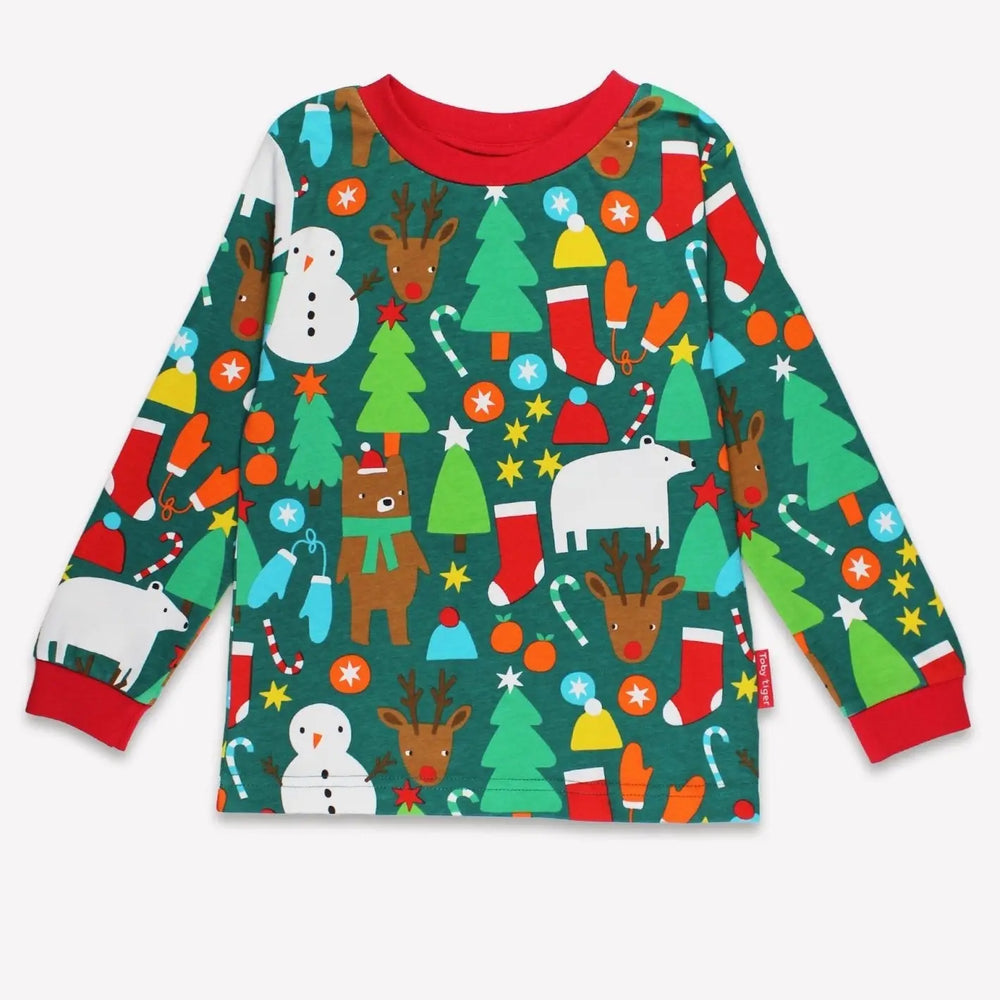 Organic Christmas Bear Print Pyjamas Toby Tiger