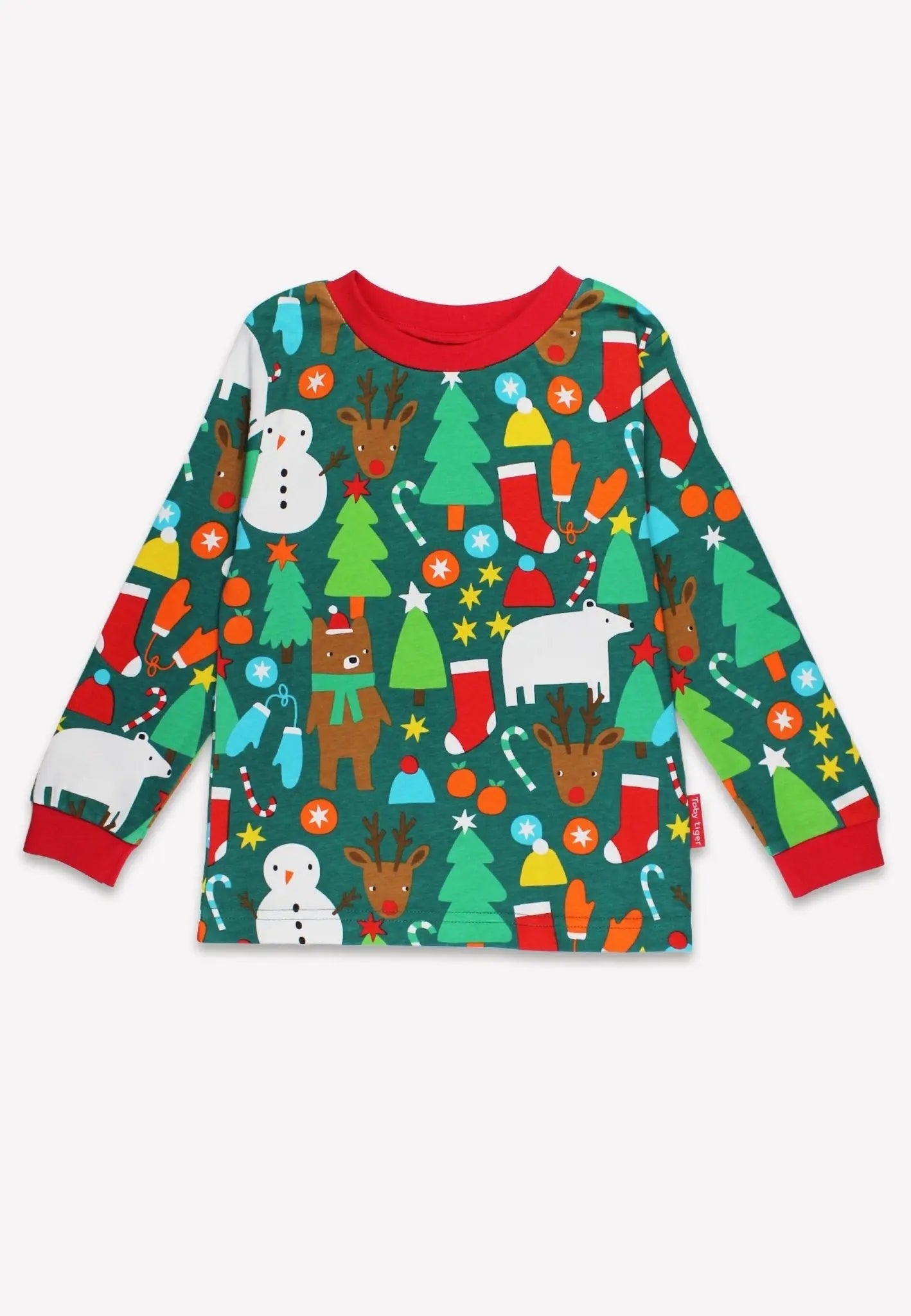 Organic Christmas Bear Print Pyjamas Toby Tiger