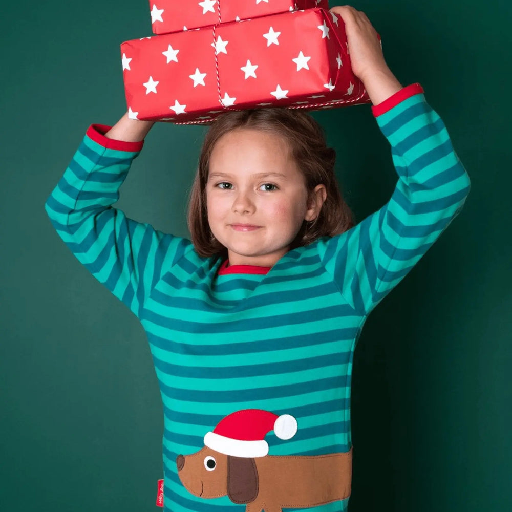 Organic Christmas Dog Applique Long-Sleeved T-Shirt Toby Tiger