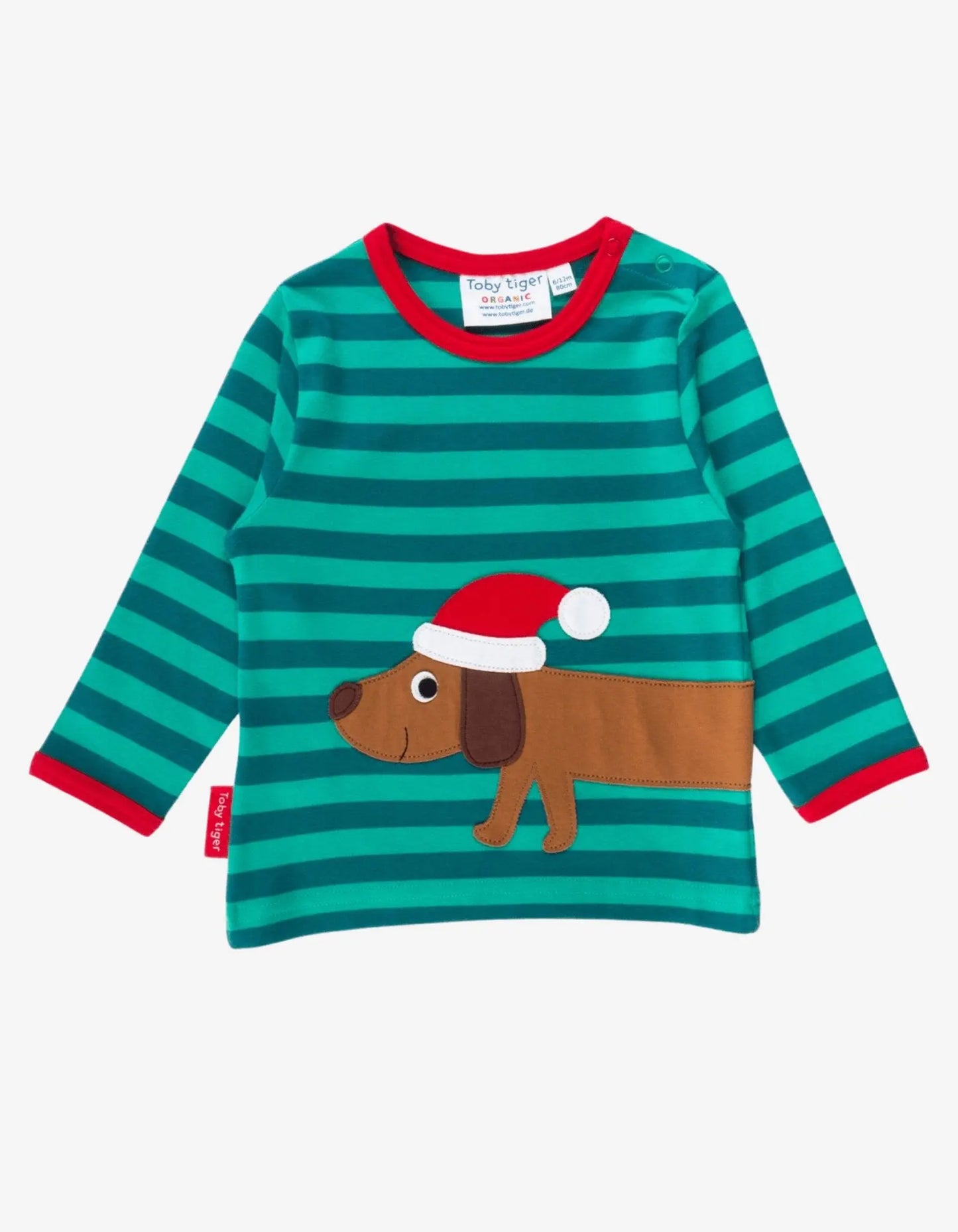 Organic Christmas Dog Applique Long-Sleeved T-Shirt Toby Tiger