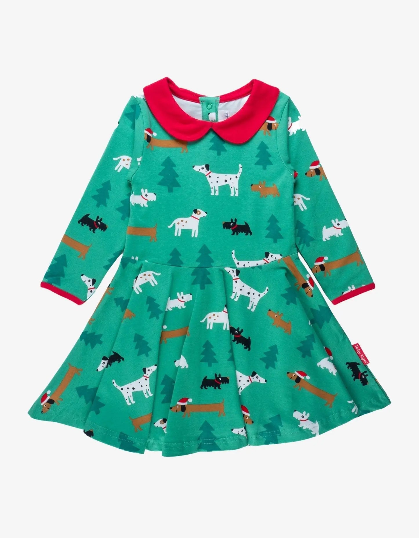 Organic Christmas Dog Print Long-Sleeved Skater Dress Toby Tiger