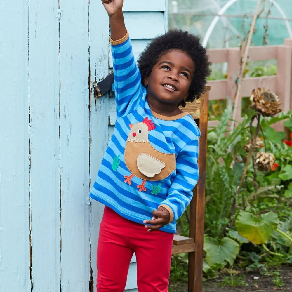 Organic Clucky Chicken Applique Long-Sleeved T-Shirt Toby Tiger