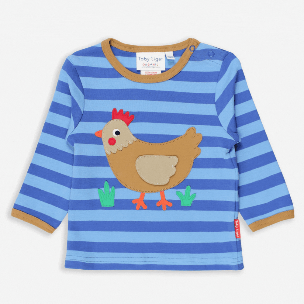 Organic Clucky Chicken Applique Long-Sleeved T-Shirt Toby Tiger