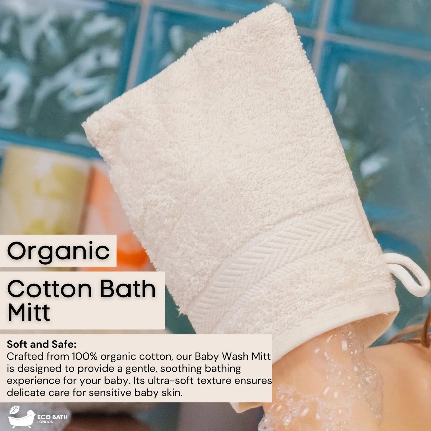 Organic Cotton Bath Mitt - Pack of 3, Ultra Soft and Hypoallergenic Eco Bath London