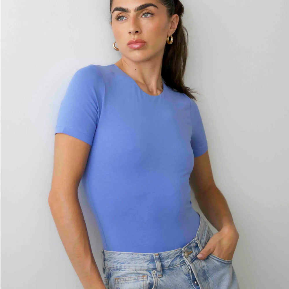 Organic Cotton Crew Bodysuit, Cornflower Blue Pantee