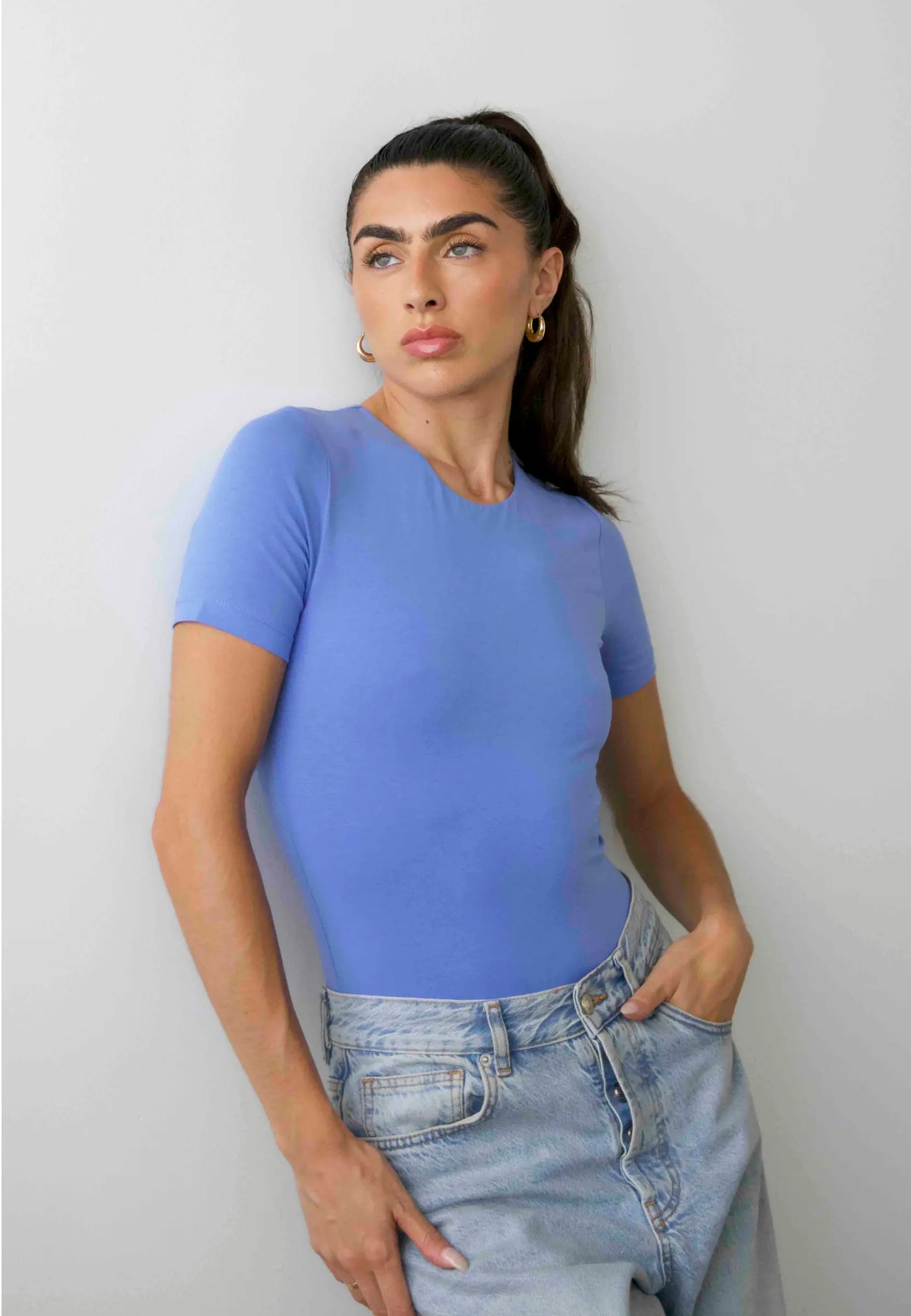 Organic Cotton Crew Bodysuit, Cornflower Blue Pantee