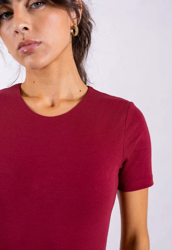 Organic Cotton Crew Bodysuit, Ruby Wine Pantee