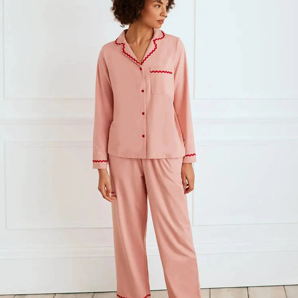 Organic Cotton Embroidered Back Good Morning Women's Long Pyjama Set Chelsea Peers