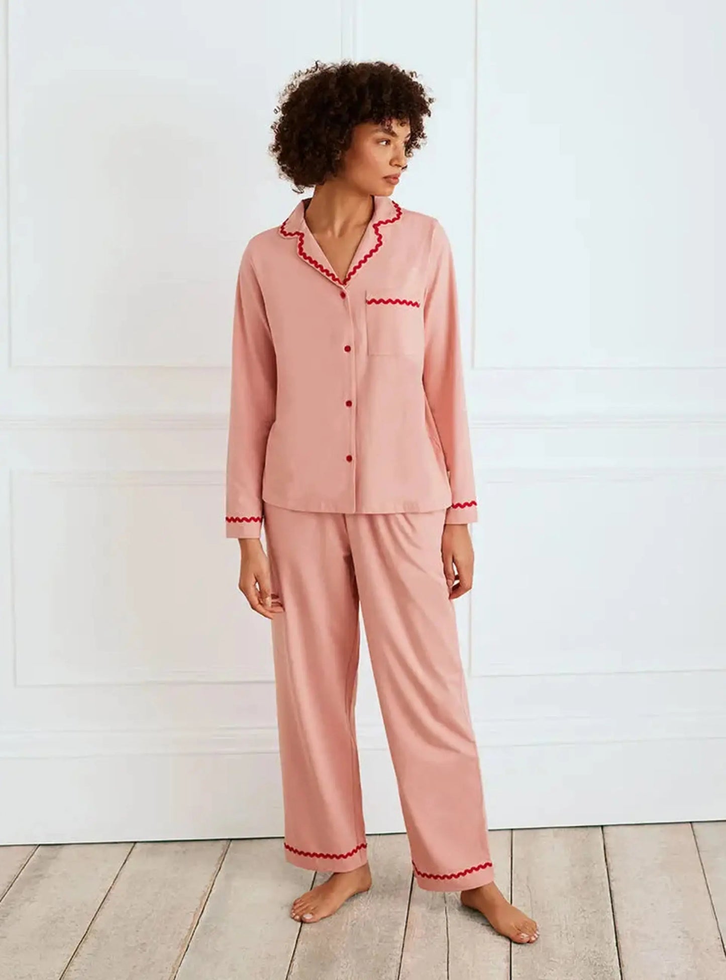 Organic Cotton Embroidered Back Good Morning Women's Long Pyjama Set Chelsea Peers