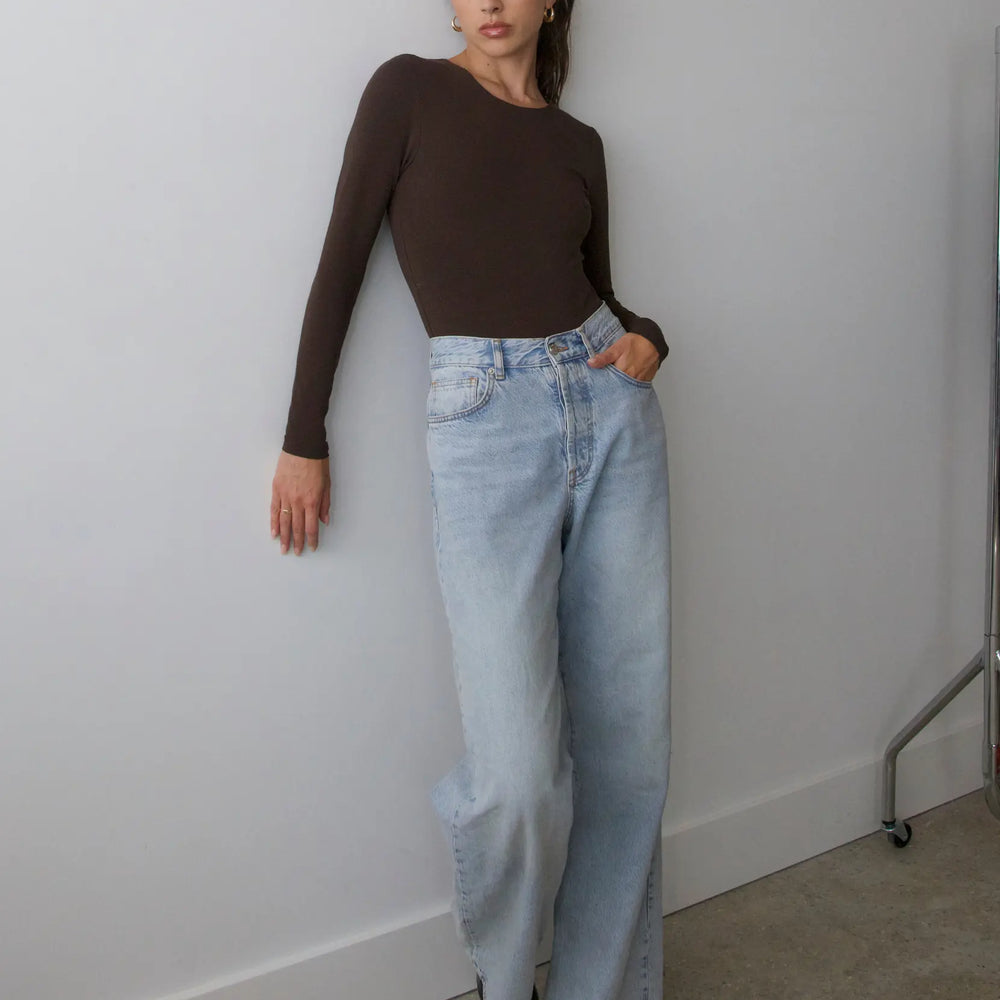 Organic Cotton Long Sleeve Crew Bodysuit, Hot Fudge Bodysuits