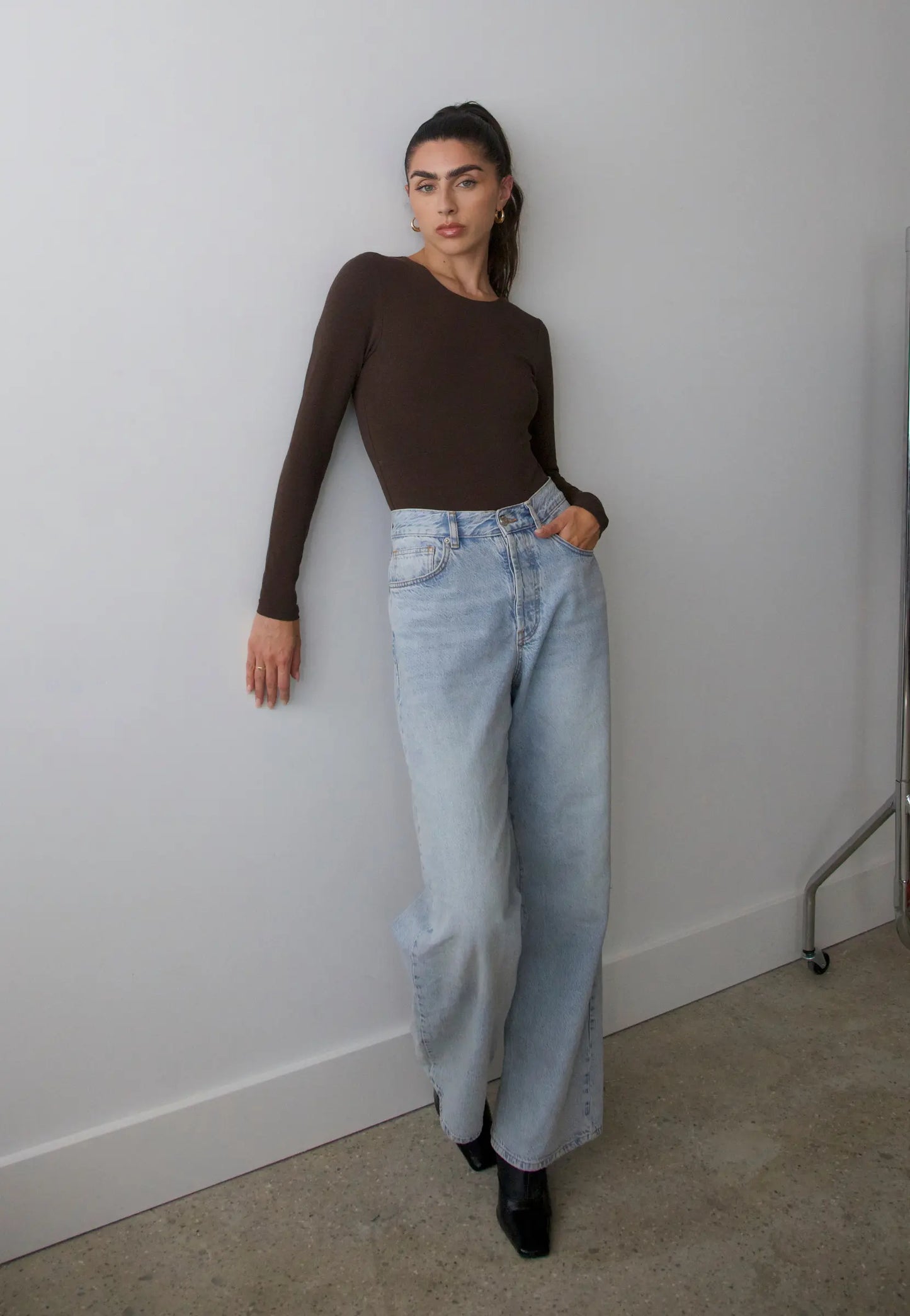Organic Cotton Long Sleeve Crew Bodysuit, Hot Fudge Bodysuits