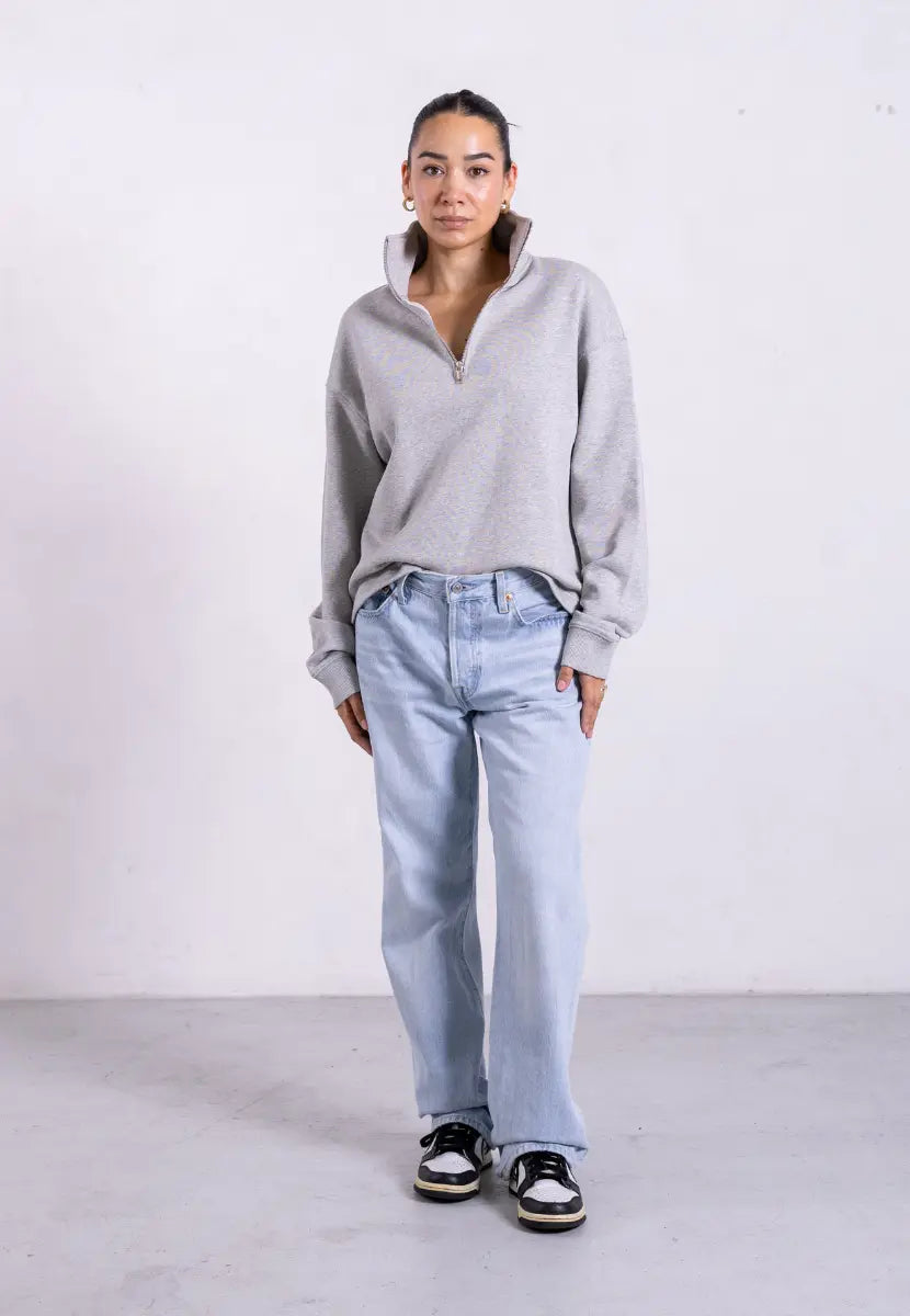 Organic Cotton Quarter Zip Sweatshirt, Light Grey Marl Pantee