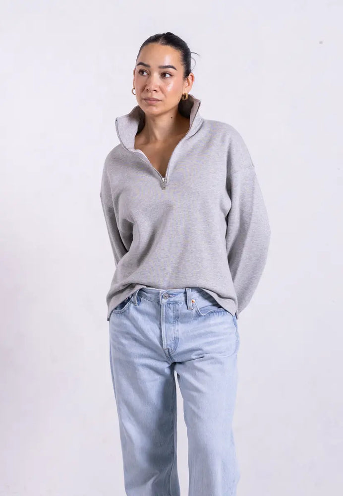 Organic Cotton Quarter Zip Sweatshirt, Light Grey Marl Pantee