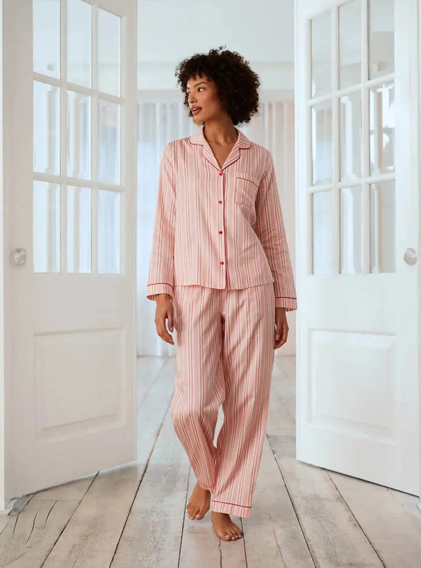 Organic Cotton Stripe Button Up Women's Pyjama Set Chelsea Peers