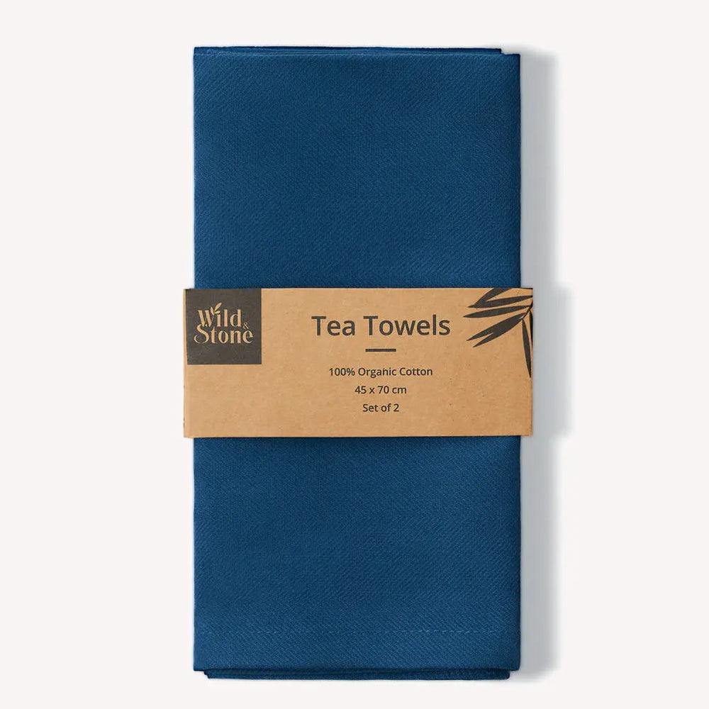 Organic Cotton Tea Towels - Herringbone Weave - Set of 2 Wild And Stone