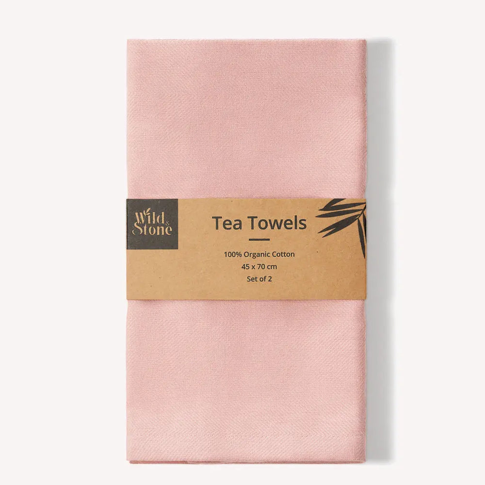 Organic Cotton Tea Towels - Herringbone Weave - Set of 2 Wild And Stone