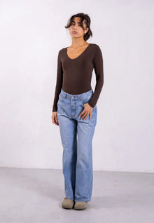  Organic Cotton V-Neck Long Sleeve T-Shirt, Hot Fudge T-shirts