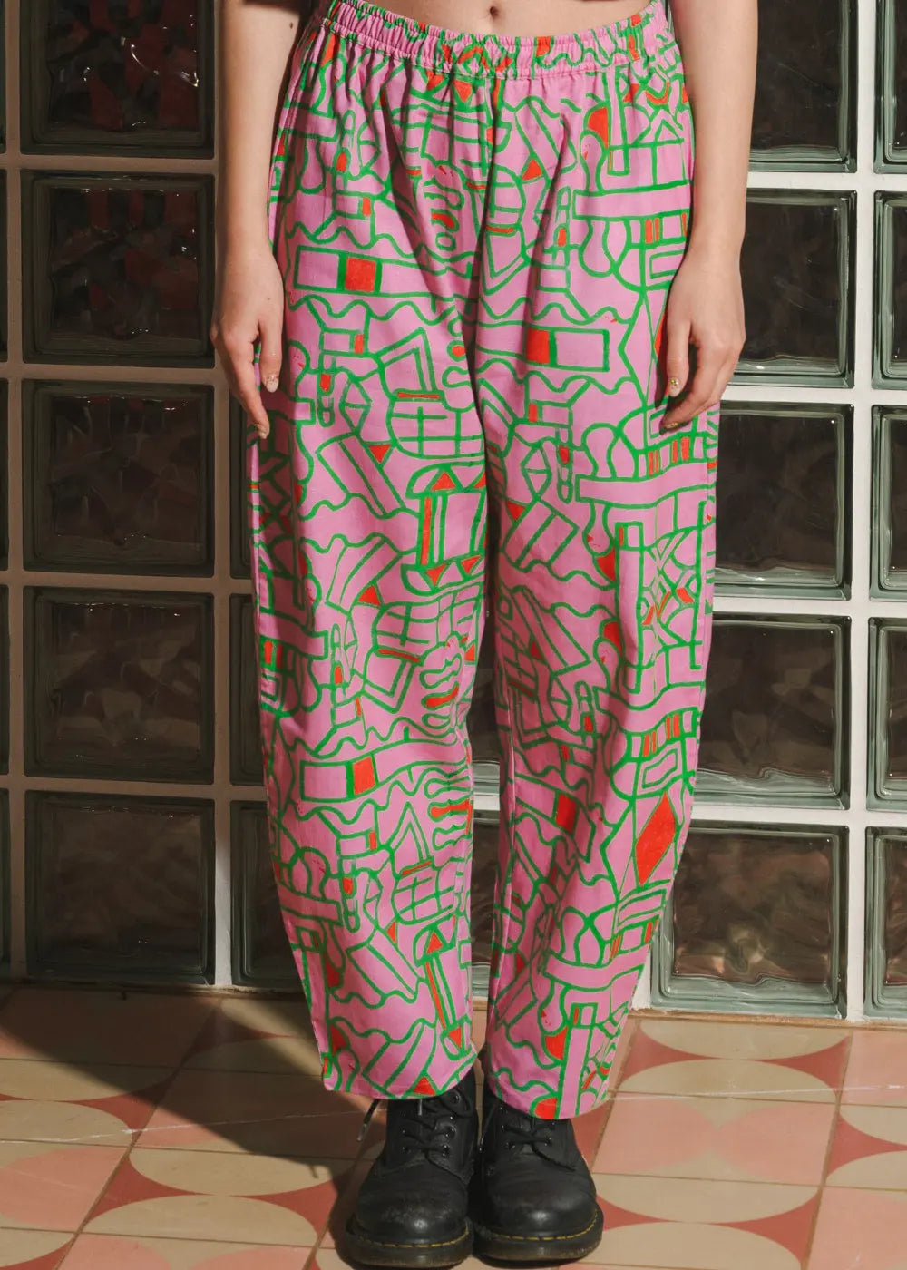 Organic Cotton & Linen Balloon Trousers in Blush Horizon Wild Clouds