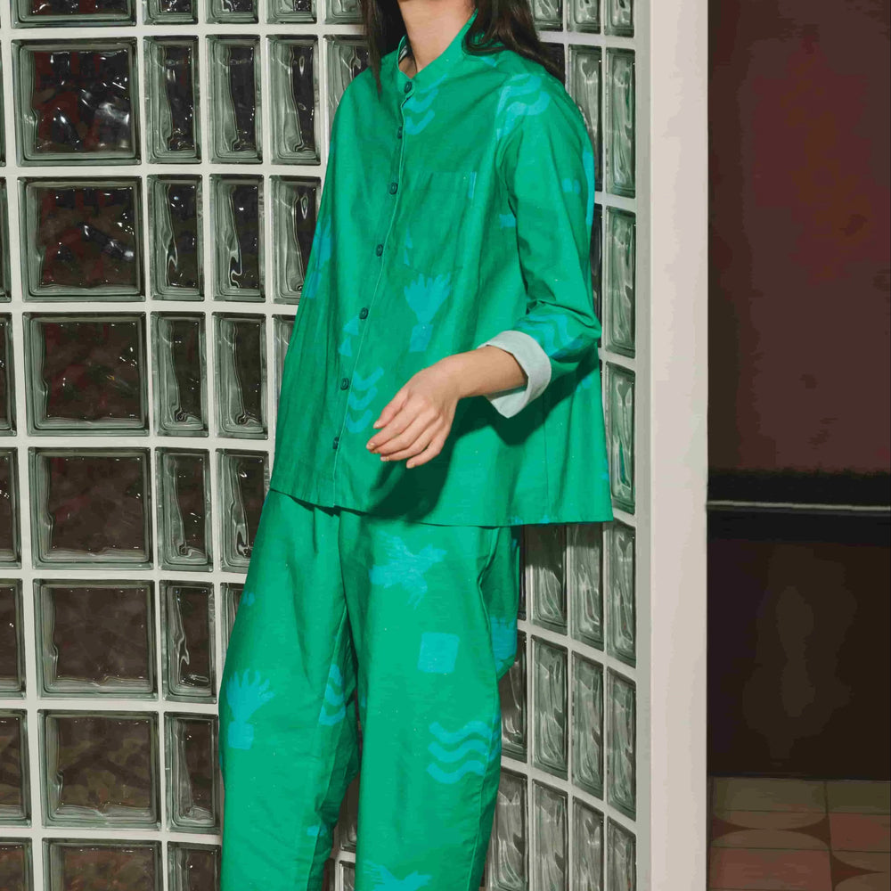 Organic Cotton & Linen Balloon Trousers in Meadow Flow Wild Clouds