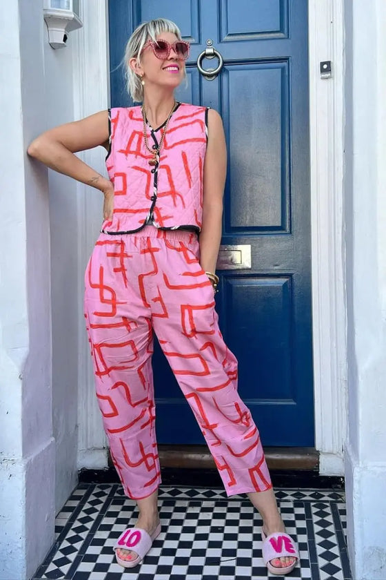 Organic Cotton & Linen Pink & Red Balloon Trousers Wild Clouds
