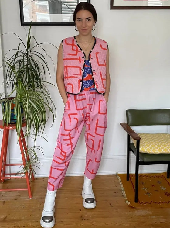 Organic Cotton & Linen Pink & Red Balloon Trousers Wild Clouds