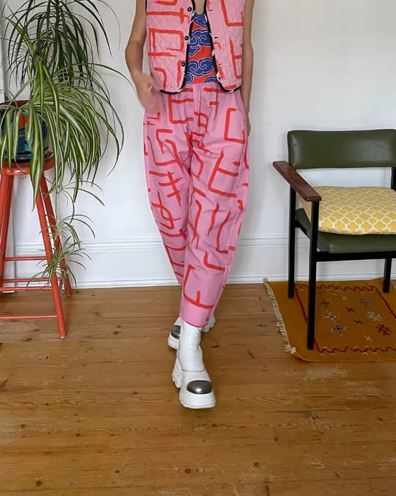 Organic Cotton & Linen Pink & Red Balloon Trousers Wild Clouds