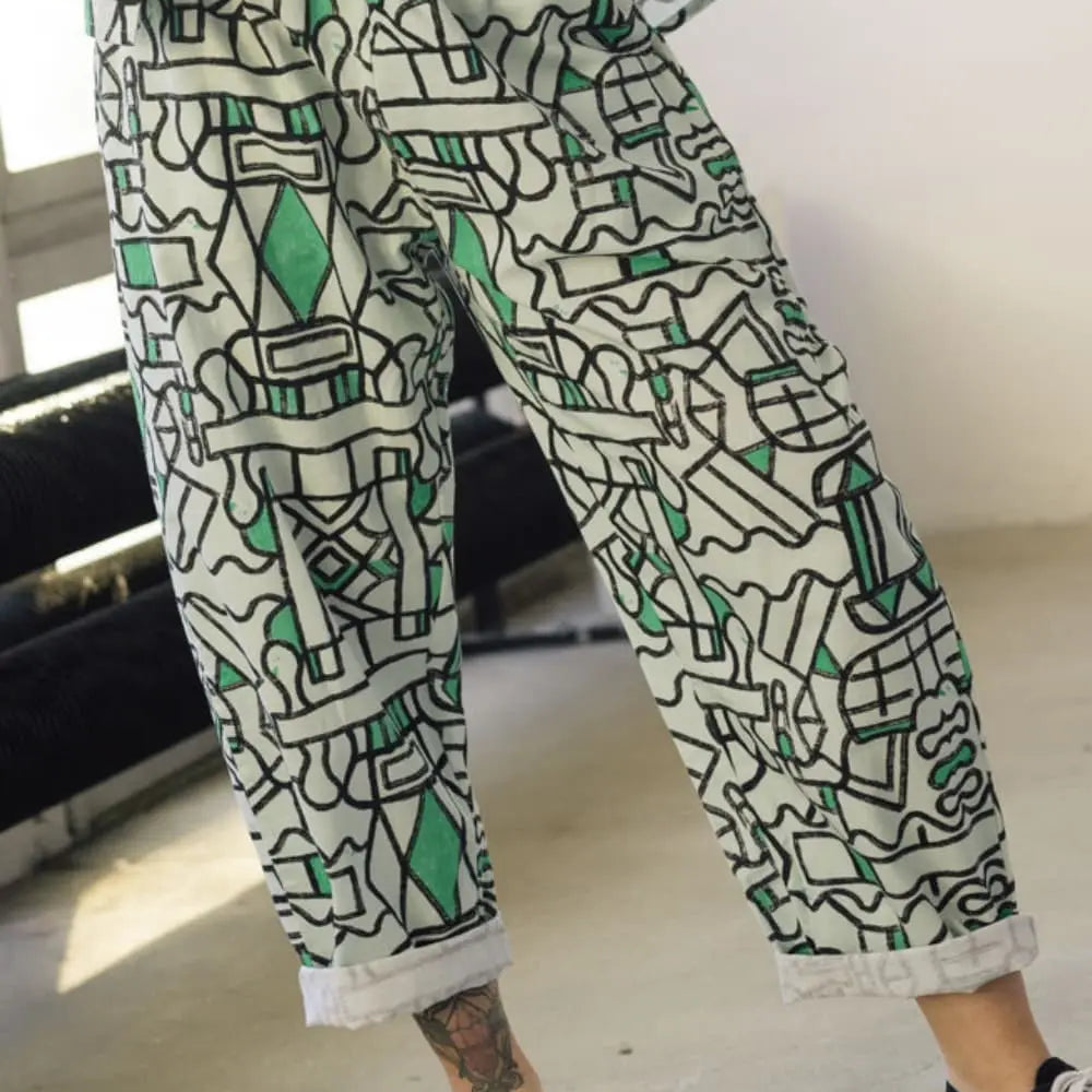 Organic Cotton and Linen Balloon Trousers in Circuit Garden Wild Clouds
