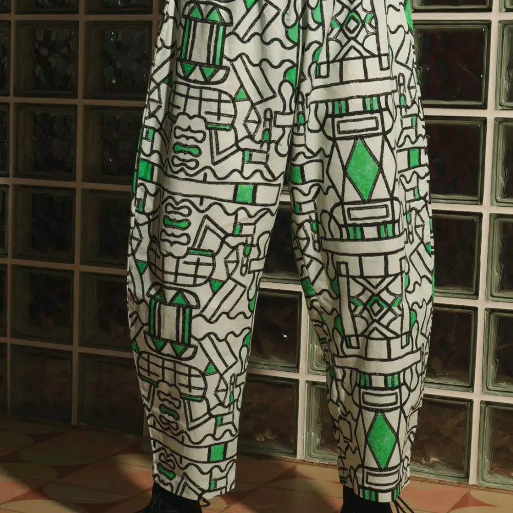 Organic Cotton and Linen Balloon Trousers in Circuit Garden Wild Clouds