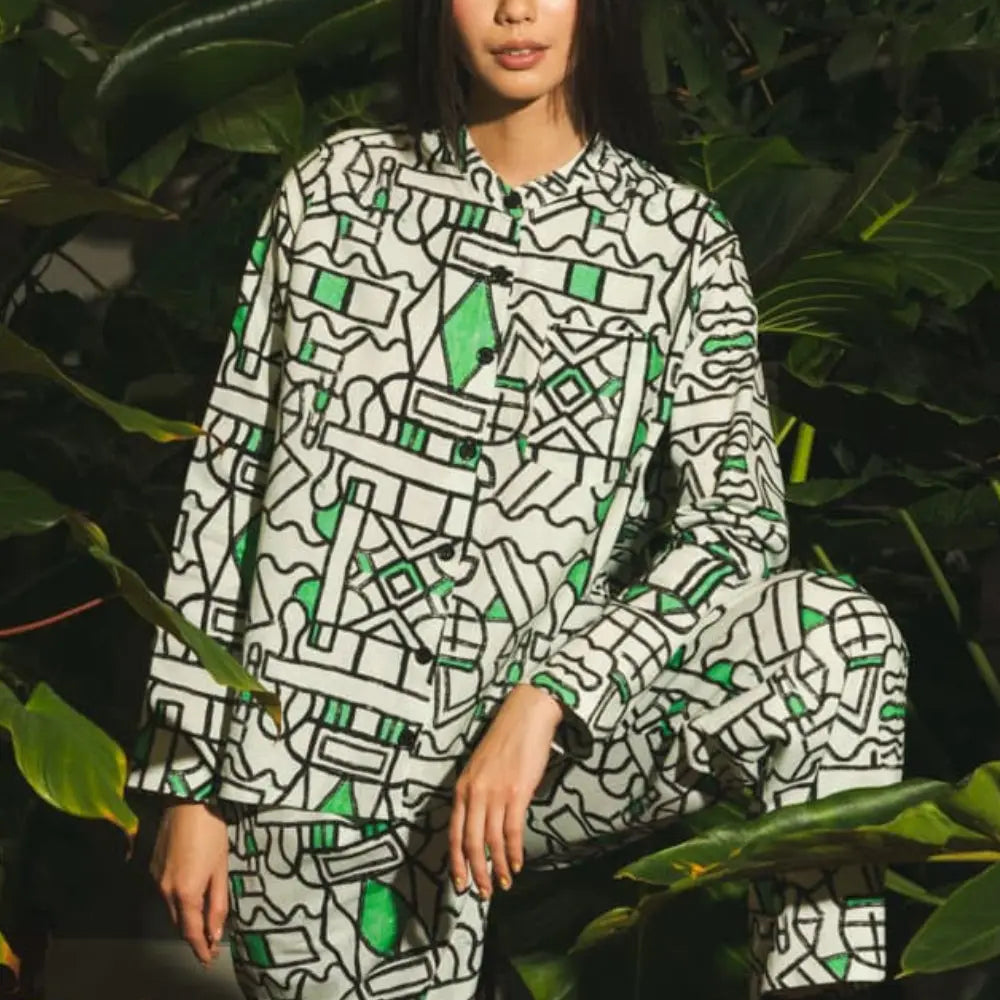 Organic Cotton and Linen Shirt in Circuit Garden Wild Clouds