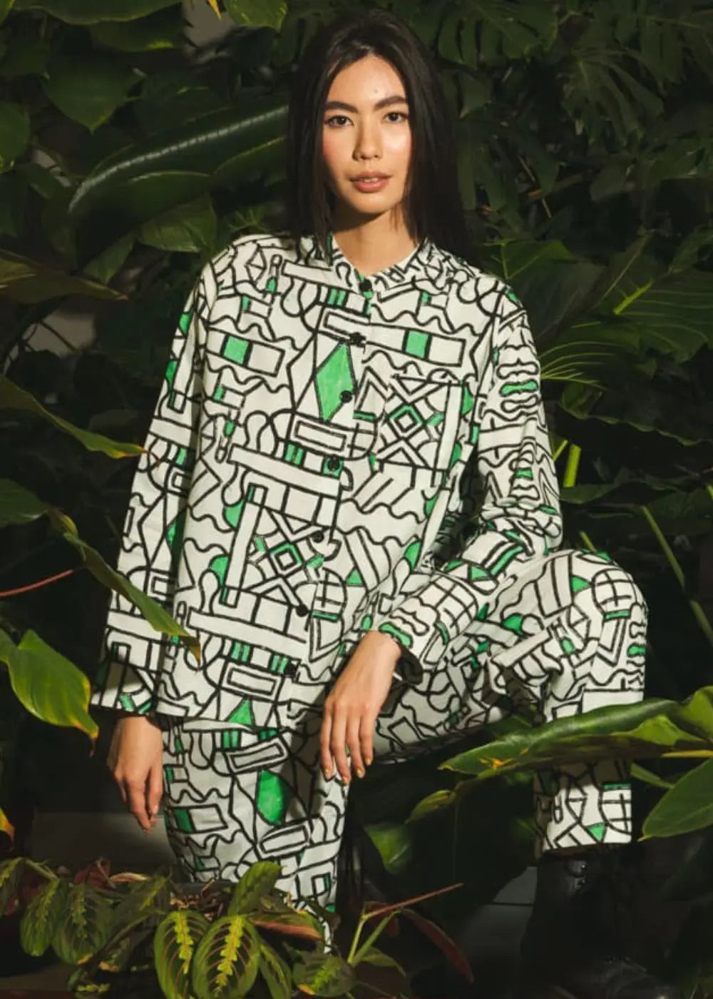 Organic Cotton and Linen Shirt in Circuit Garden Wild Clouds