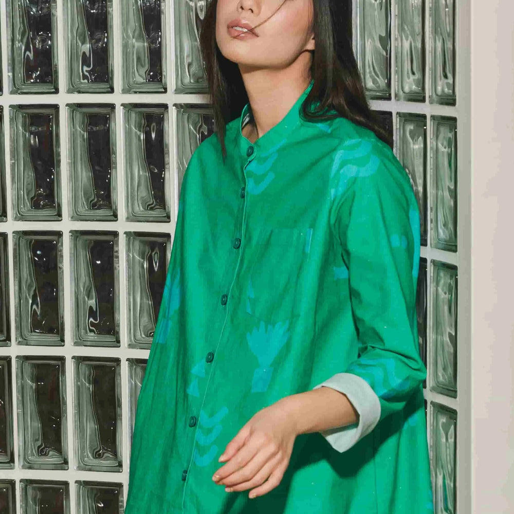 Organic Cotton and Linen Shirt in Meadow Flow Wild Clouds