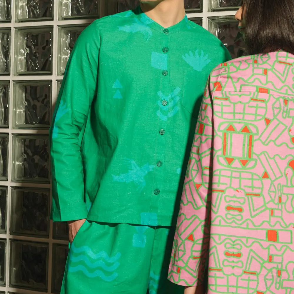 Organic Cotton and Linen Shirt in Meadow Flow Wild Clouds