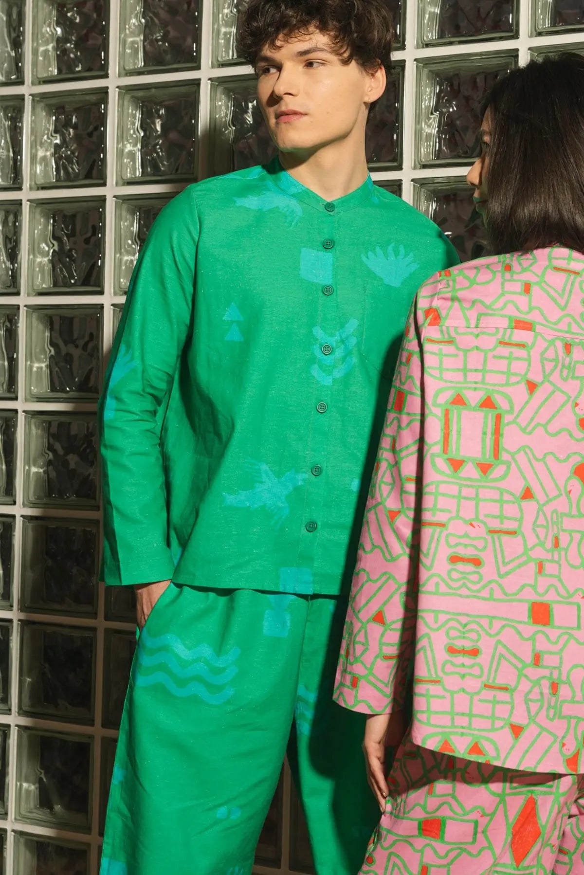 Organic Cotton and Linen Shirt in Meadow Flow Wild Clouds
