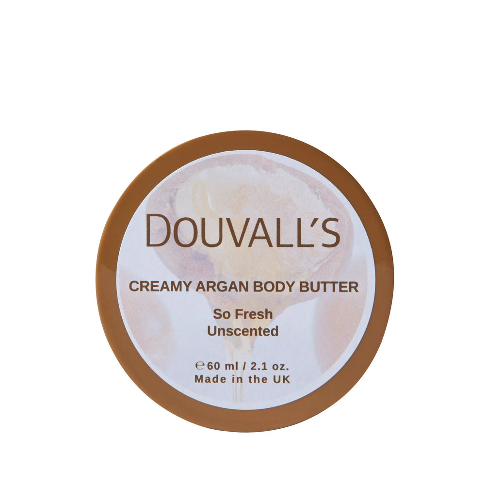 Organic Creamy Argan Body Butter 60ml | Luxurious Hydration in Six Scents Douvalls Beauty