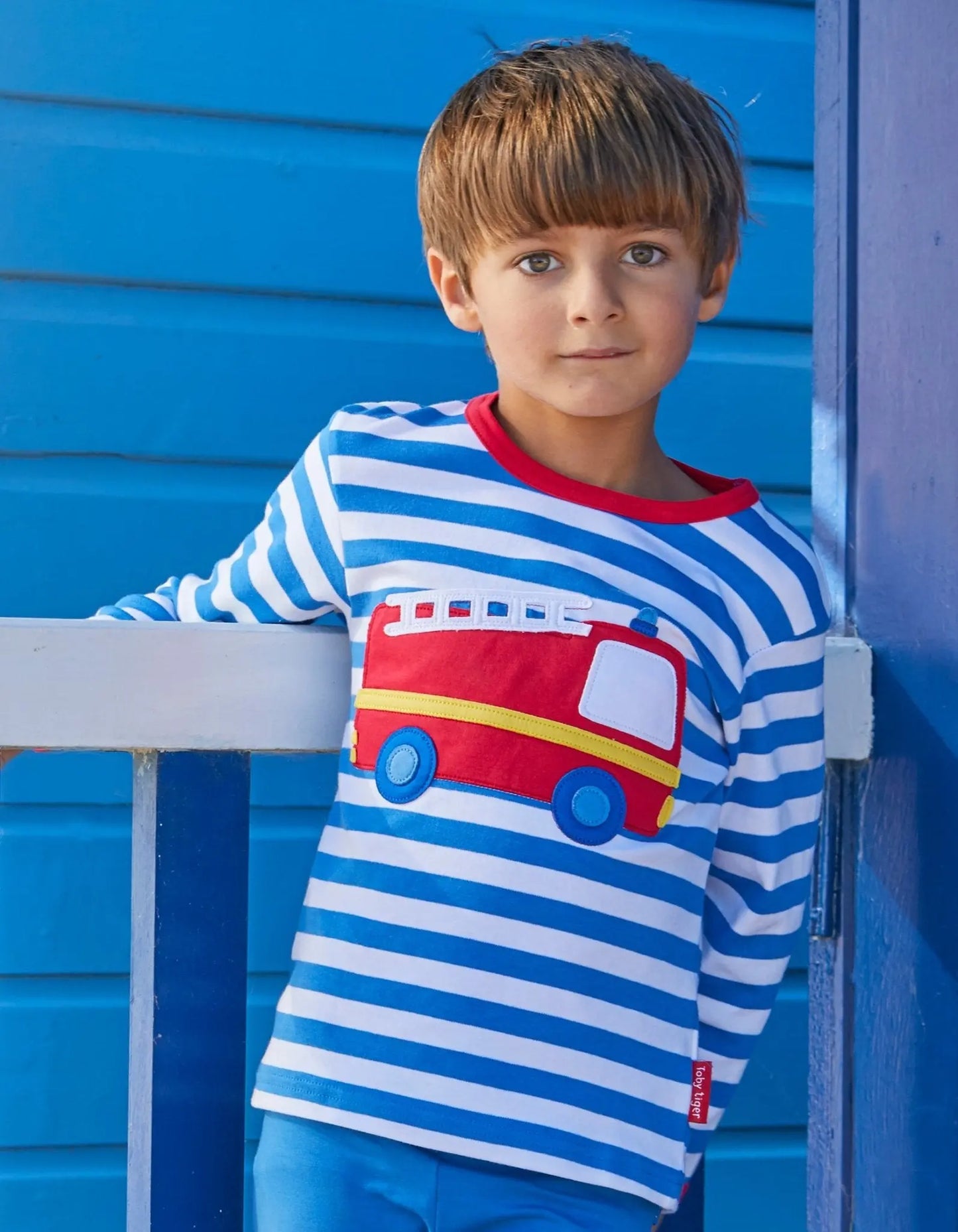 Organic Fire Engine Applique Long-Sleeved T-Shirt Toby Tiger