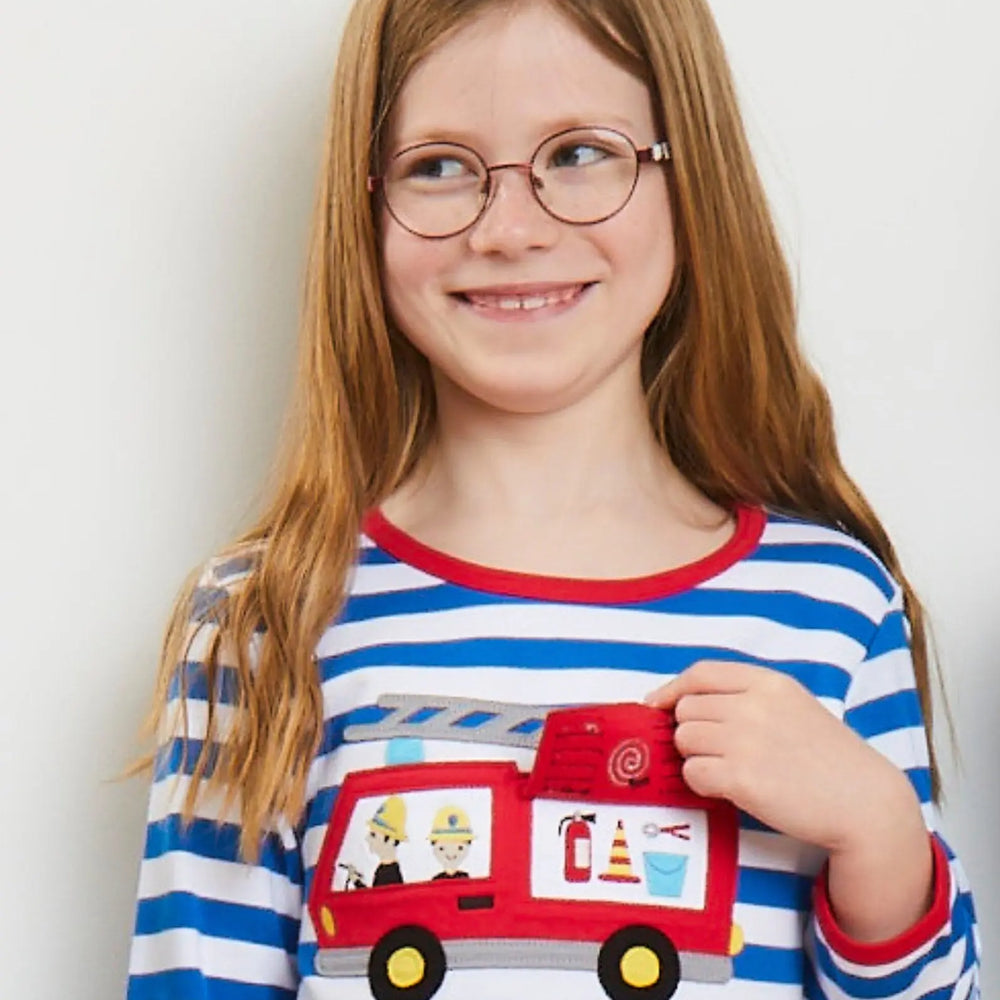 Organic Fire Engine Applique Long-Sleeved T-Shirt Toby Tiger