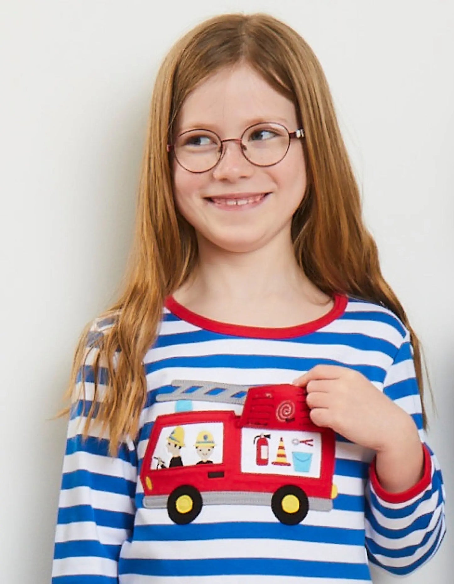 Organic Fire Engine Applique Long-Sleeved T-Shirt Toby Tiger