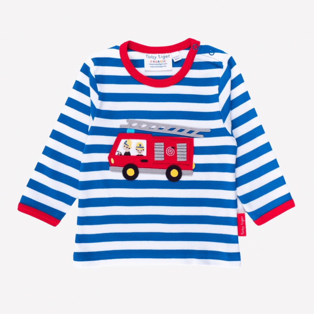 Organic Fire Engine Applique Long-Sleeved T-Shirt Toby Tiger
