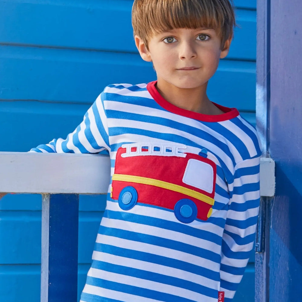 Organic Fire Engine Applique Long-Sleeved T-Shirt Toby Tiger