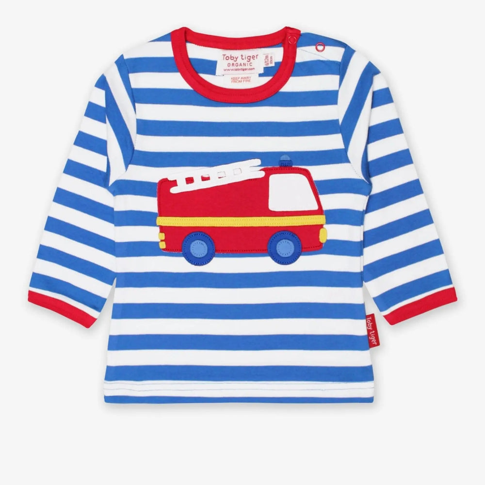 Organic Fire Engine Applique Long-Sleeved T-Shirt Toby Tiger