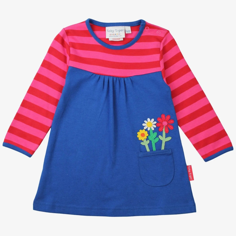 Organic Floral Applique Long-Sleeved Dress Toby Tiger