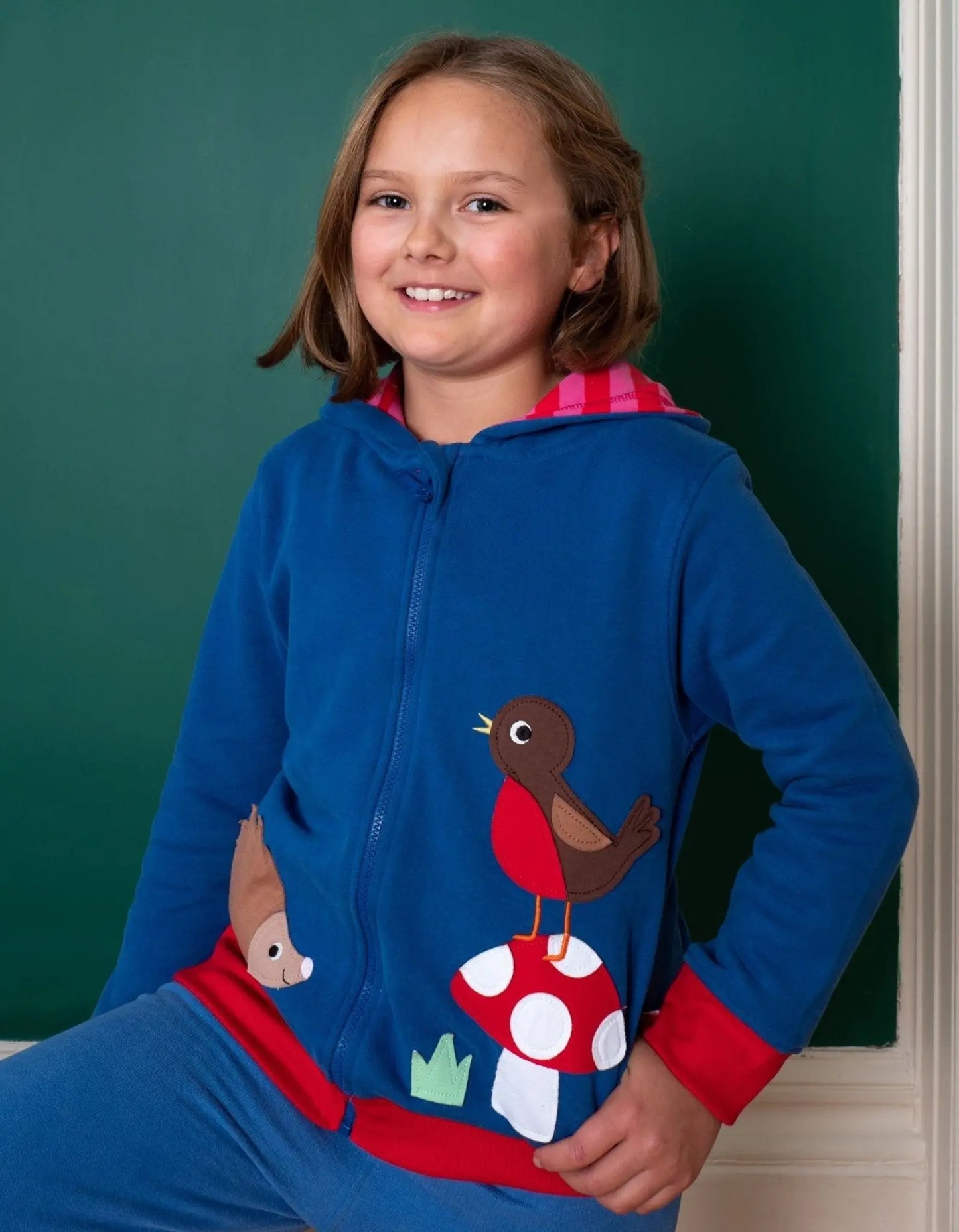 Organic Floral Mushroom Applique Hoodie Toby Tiger